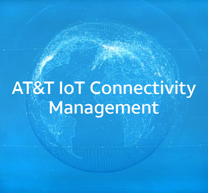 AT&T IoT Connectivity Management overlaid on blue globe.